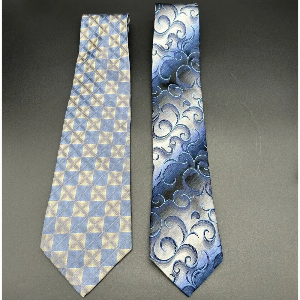 Lot of 4 Men's Neck Ties Silk Blue Silver Gray Red Croft & Barrow Van Heusen